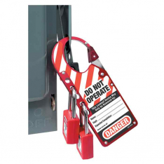 MASTER LOCK 427, 7"X2-7/8" LABELLED SAFETY LOCKOUT HASP RED